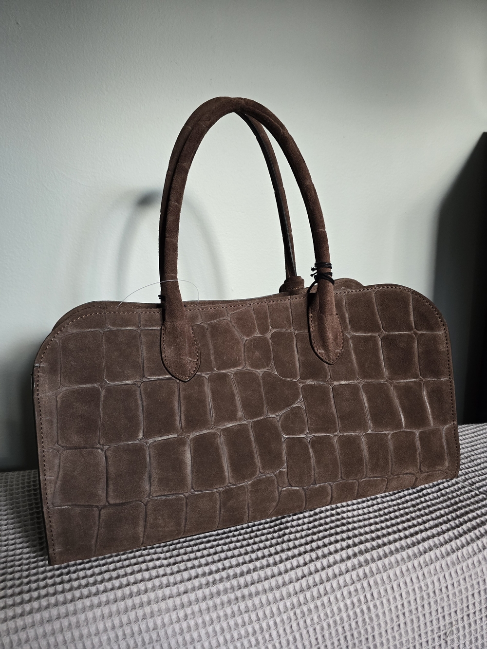 Genuine Leather Suede Croc-Embossed Claudia Firenze Brown Bag with Tassel NWT - Picture 4 of 12